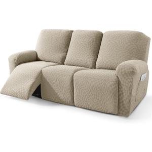 2026 Sofa Recliner Cover 5-Piece (69"-91") Super Soft Recliner Couch Covers with Big Pocket & Anti Slip Ties Stay in Place, Stretch Lazy Boy Reclining Couch Sofa Slipcover Durable Washable, Khaki (3 Seat-Regular)