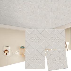 Ceiling Tiles 13.8x13.8 inch, 16 Pcs Ceiling Tiles Peel and Stick Covering 21 sq.ft Self-Adhesive Waterproof for Interior Wall Decor (Geometric Floral)
