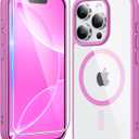 FNTCASE for iPhone 16 Pro Case: Clear Magnetic Phone Cases with Screen Protector Compatible with Magsafe Slim Anti Yellowing Rugged Shockproof Protective Transparent Cell Phone Cover (B-Pink)