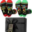 2 Pair Funny Best Dad Novelty Crew Socks With Gift Box | Vibrant Super Dad Graphic Printed Cotton Socks Thoughtful Present Choice for Fathers Day Birthday (Black)