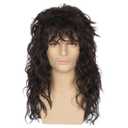 Mens Long Dark Brown Mullet Rocker Wig Eddie 80s Curly Wig Halloween Party Hair