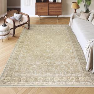 Livebox Rugs: Neutral Beige, 6x9, Ultra-Thin Non Slip, Boho Vintage Print, Home Office to Dining Room