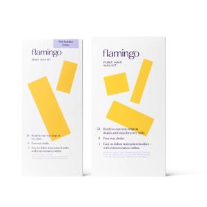 Flamingo Body & Pubic Wax Kit - 52 Wax Strips and 14 Post-Wax Cloths - Easy At-Home Hair Removal