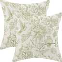 Sage Green Pillow Covers 18x18 Set of 2 Chinoiserie Light Green Bird Floral Throw Pillows Outdoor Decorative Vintage Hummingbird Flower Pillowcase Linen Cushion Cases for Bed Sofa Couch