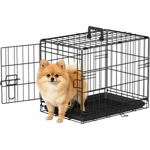 FDW Dog Crate for Small Dogs 18 Inch Folding Metal Wire Pet Cage Single Door W/Divider Panel Indoor Outdoor Kennel Leak-Proof Plastic Tray,Black