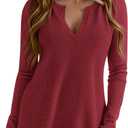 PRETTYGARDEN Long Sleeve Shirts for Women Waffle Knit Tops | V Neck Basic Tee, Loose Fit, Trendy Tunic Top, Dressy Casual Blouses, Early Fall Fahion, Winter Clothes, Work & Everyday Wear (Red, S)