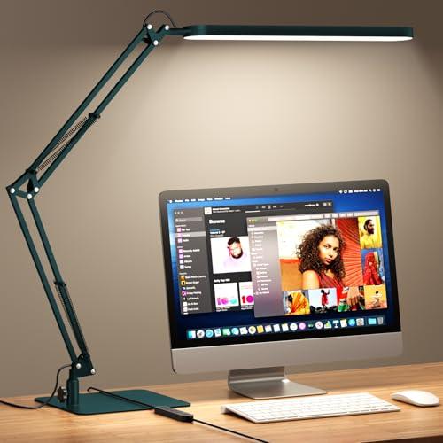 SKYLEO LED Desk Lamp with Slim Base - Adjustable Swing Arm Desk Light, Dimmable, Timer, Eye Protection, Memory Function, 1300LM, 12W, Green