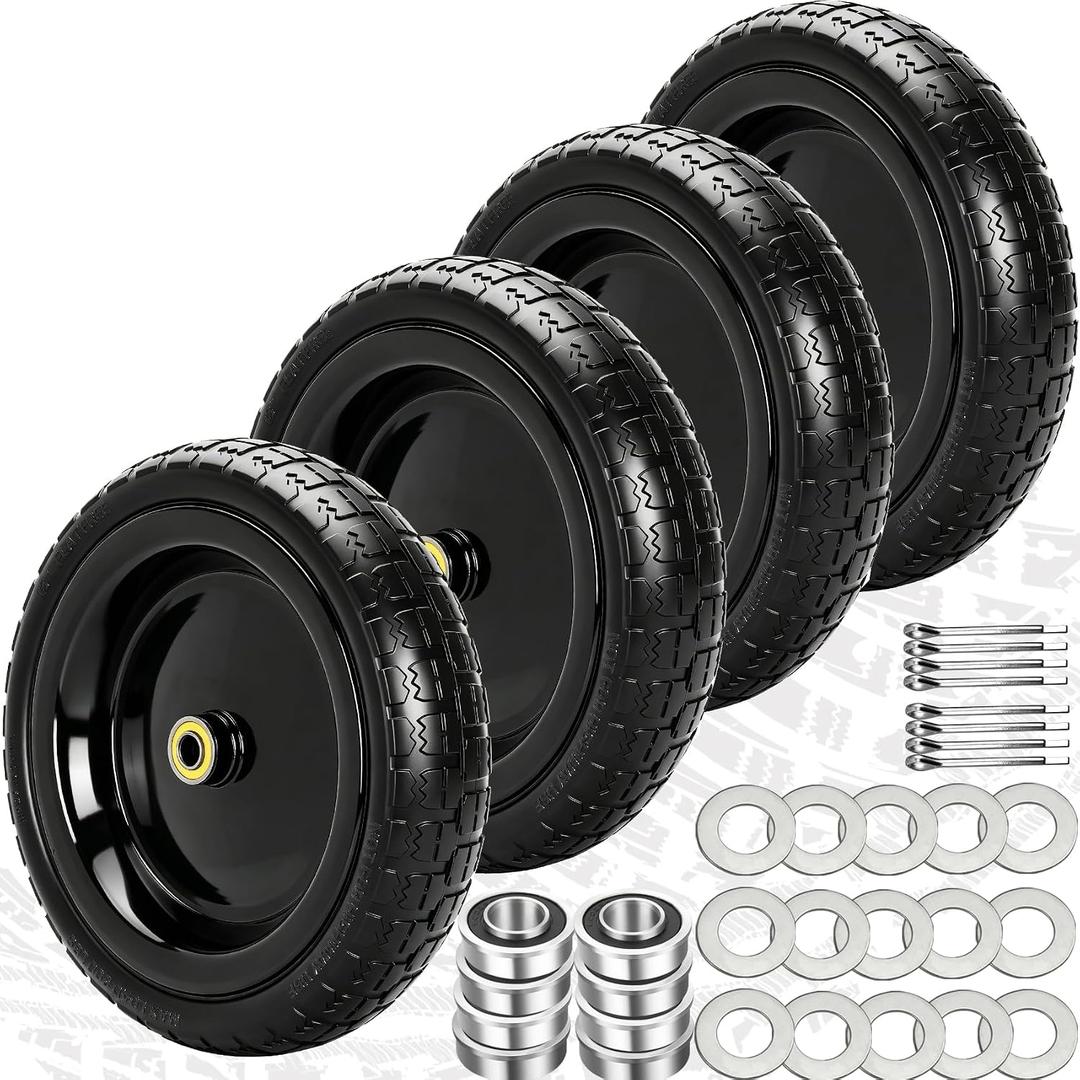 13" Flat Free Wheels Replacement for GOR Garden Cart Tires, 4.00-6 Solid Tires with 5/8"Bearings, 13" No Flat Wheels for GOR Garden Carts/Hand Trucks/Garden Carts