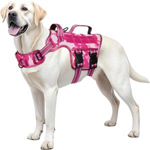 Dog Harness for Large Dogs Heavy Duty, No Pull Tactical Dog Harness with Molle System, Easy On and Off Service Dog Vest, Breathable Padded, Adjustable Reflective Pet Vest for Walking Hiking Training (L(Neck:18-24",Chest:25-36"),45-80 lbs, Pink Camo)