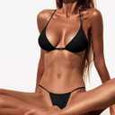 XUNYU Thong Bikini Sets for Women - Brazilian Micro String Bikinis Sexy Two Piece Swimsuit Triangle Top Halter Bathing Suits (Black, S)