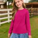 Haloumoning Girls Long Sleeve Tees Kids Casual Crewneck Pleated T Shirts Cute Fall Tops 5-14 Years Rose Red