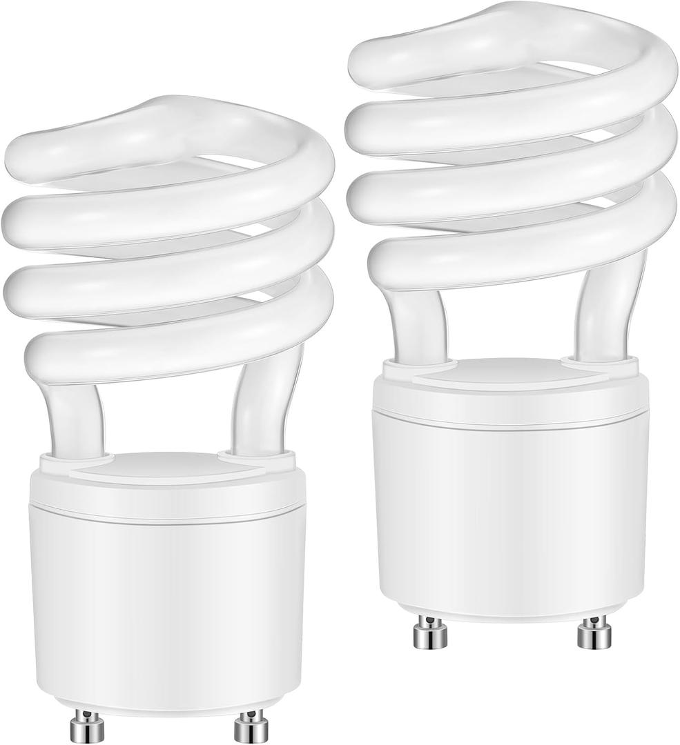 2 Pcs 13W 120v 60Hz GU24 CFL LED Light Bulbs 2 Prong Base T3 3500K 900lm Warm White Fluorescent Light Spiral Compact Fluorescent Bulbs