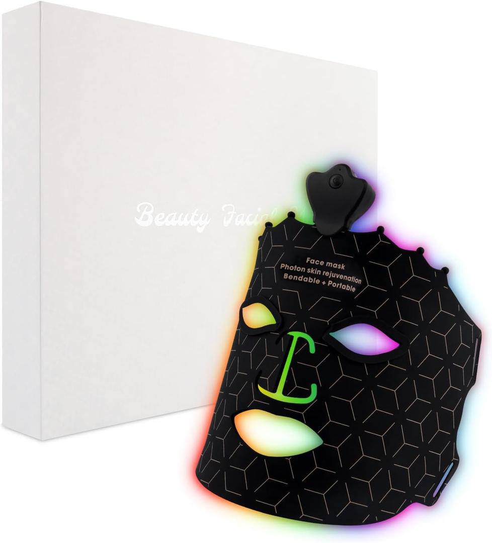 7 Color Red Light Therapy Mask, LED Face Mask Light Therapy, Red Light Therapy for Face, Silicone Face Mask Skin Care at Home with Eye Protection Cushion for Anti Aging Wrinkles (Charcoal Black)