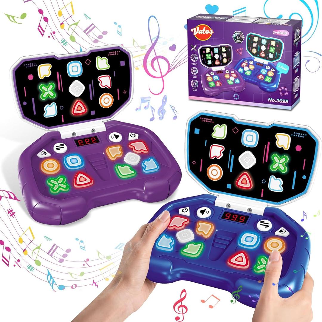 VATOS Fidget Toys Handheld Game: 2Pcs Quick Finger Dance Game for Kids 3-12 Fidgets, Sensory Toy for 3 4 5 6 7 8+ Year Old Girls Boys, Birthday Gifts Light Up Brain & Memory Puzzle Games 990 Levels
