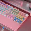 AULA F2088 Typewriter Mechanical Keyboard, Pink Retro Wired Gaming Keyboard with Blue Switches, Rainbow Backlit, Round Keycaps, Media Knob & Removable Wrist Rest