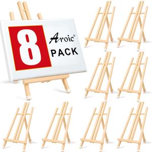 AROIC 8 Pack 15 Inch Wood Easels, Easel Stand for Painting Canvases, Art, and Crafts, Tripod, Painting Party Easel, Kids Student Table School Desktop, Portable Canvas Photo Picture Sign Holder.