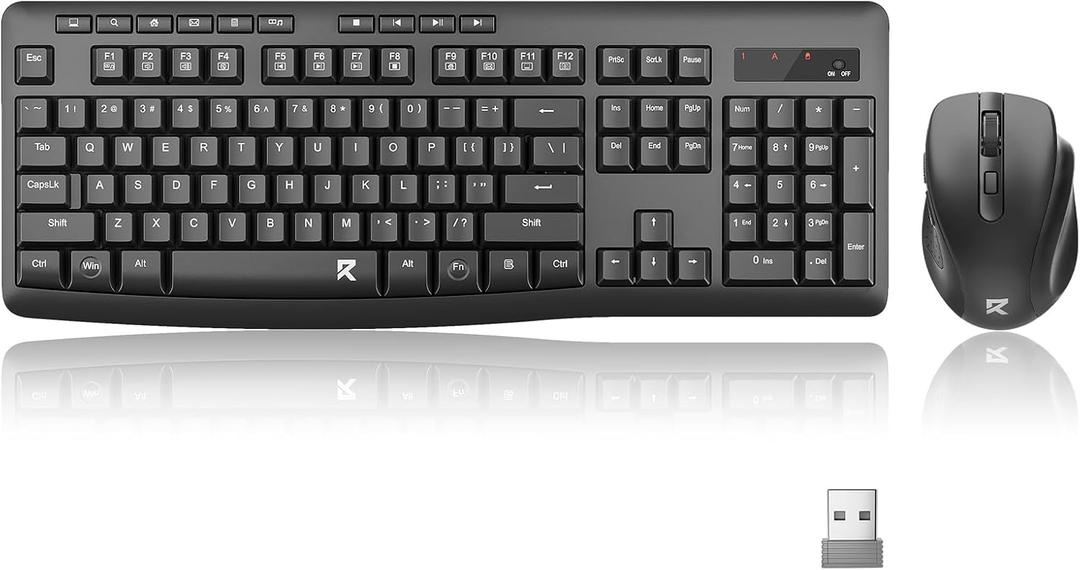 Redragon Wireless Keyboard and Mouse Combo, 2.4G Full-Sized Ergonomic Computer Keyboard and 5 Level DPI Adjustable Wireless Mouse for Windows, Mac OS Desktop/Laptop/PC, BS-7367-B