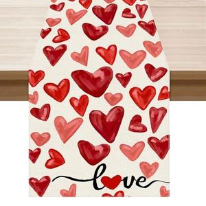XCHI Watercolor Red Love Hearts Valentine’s Day Table Runner Table Decoration for Party Home Kitchen Dining Holiday Decor 13x36 Inch