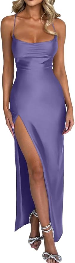 Memoriesea Women's Sexy Spaghetti Strap Bodycon Cowl Neck Party Cocktail Maxi Dress
 XL