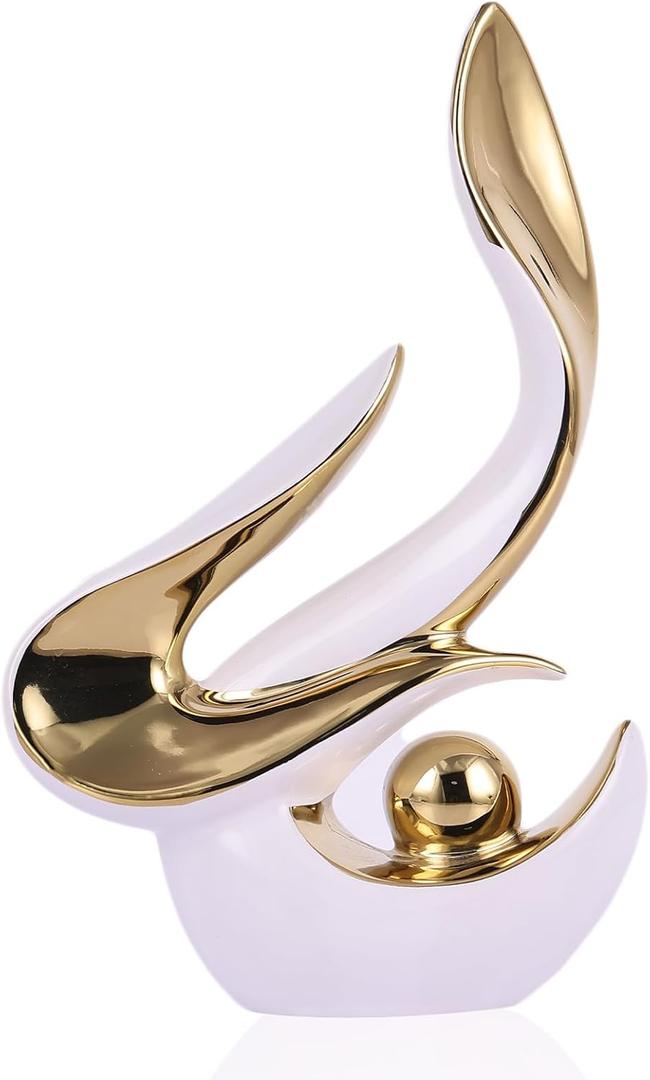 Gold Living Room Decor Table,Sculptures Home Decor,Modern Abstract Art,Dinner Table Centerpiece Decor,Ceramic Statue and Figurines Decorations Accent,Adorno para Mesa Comedor (White Gold)