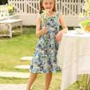 Girls Summer Dresses Boho Floral Print Cute Layer Ruffle Sleeve Hawaiian Casual Sundress Dress 2-13 Years (Tropical Plants)