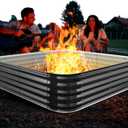 Height 16.5 Inch, Square Galvanized Steel Fire Pit for Outside, Heavy Duty Steel Fire Pit In-Ground for Backyard, Camping, Bonfire, Flower Raised Garden Bed for Garden (4x4x1.5ft)