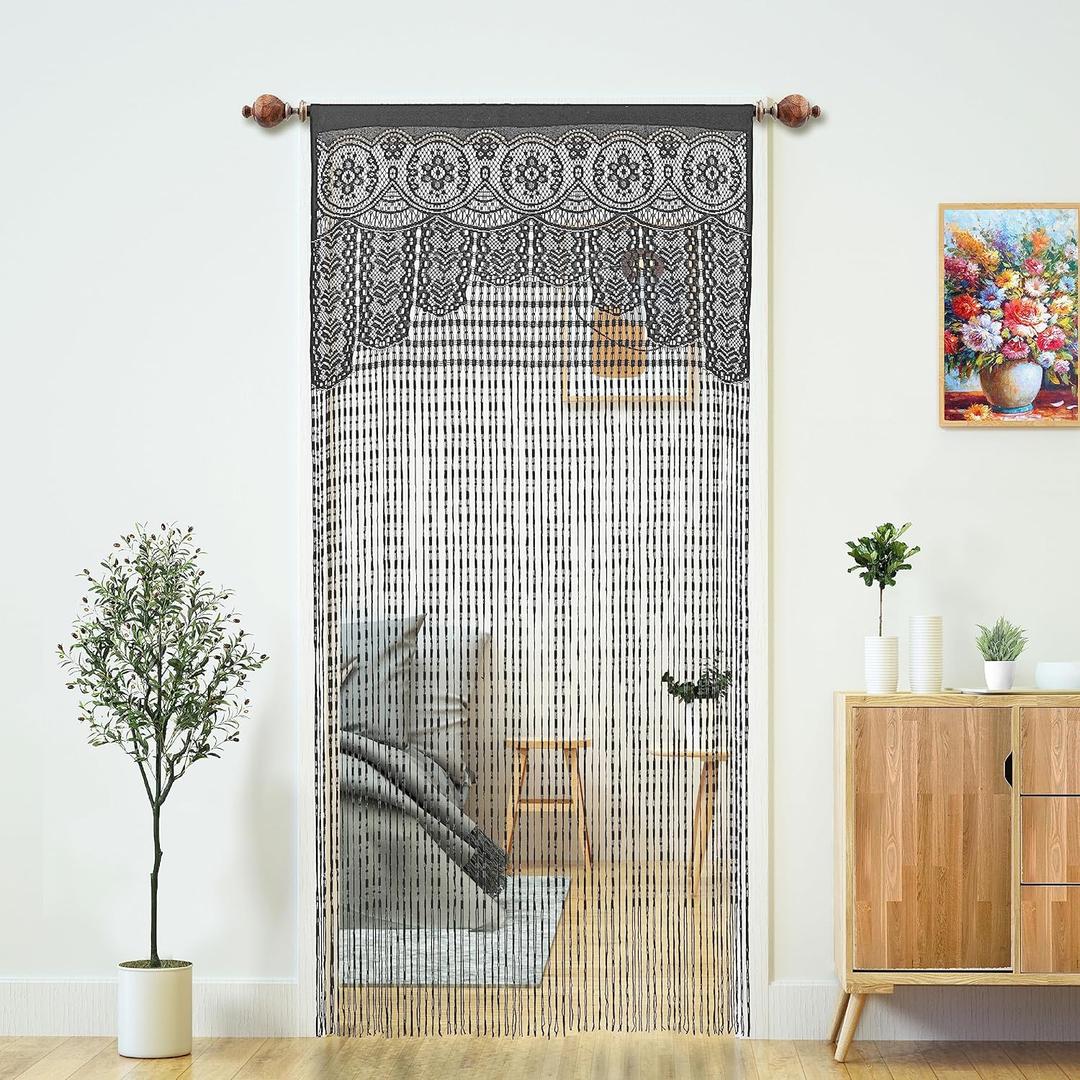 2 Pcs Macrame Lace Door String Curtain for Doorways,Room Divider Doorway Hippie Window Panel Room Divider Wall Closet Curtains for Bedroom Closet Door Drapes Decorations (3579in/90200cm,Grey)