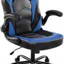 DUMOS Ergonomic Computer Gaming Chair - Home Office Desk with PU Leather Lumbar Support, Height Adjustable Big and Tall Video Game with Flip-up Armrest, Swivel Wheels for Adults and Teens (Blue)