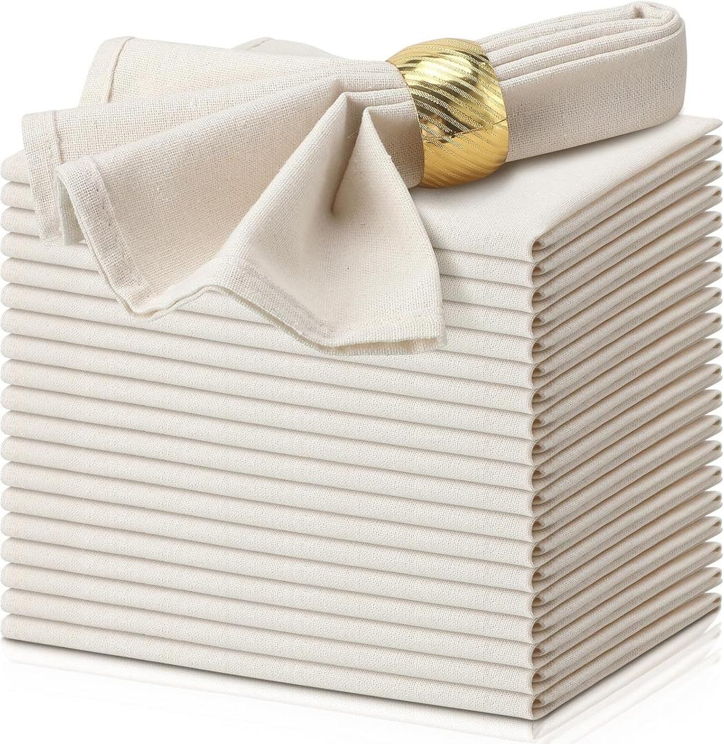 Mixweer Set of 40 Cotton Linen Dinner Napkins Bulk 16 x 16 Inch Reusable Fabric Washable Pastel Soft Table Napkins for Wedding Dinner Hotel Restaurant Event Party(Beige)