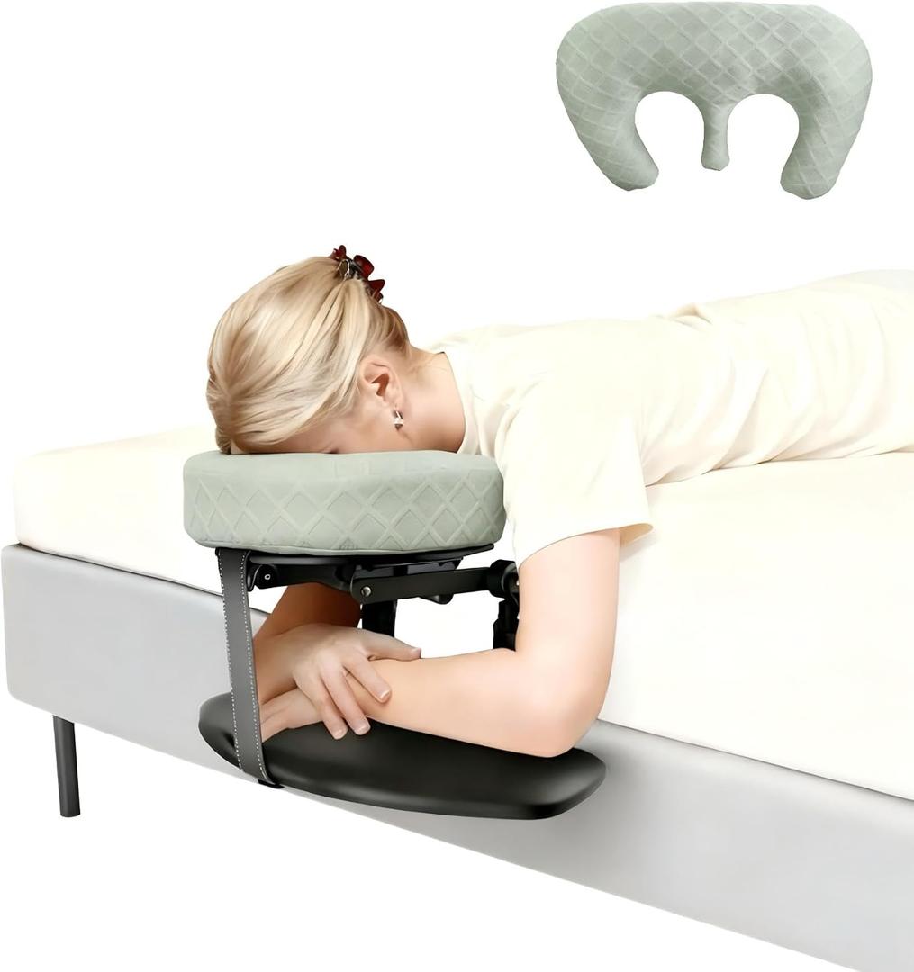 Massage Headrest for Bed, Adjustable Massage Face Cradle at Home, Portable Massage Table Kit for Sleeping Mattress, Face Down Pillow After Eye Surgery (with Armrest Shelf & Breast Pillow)