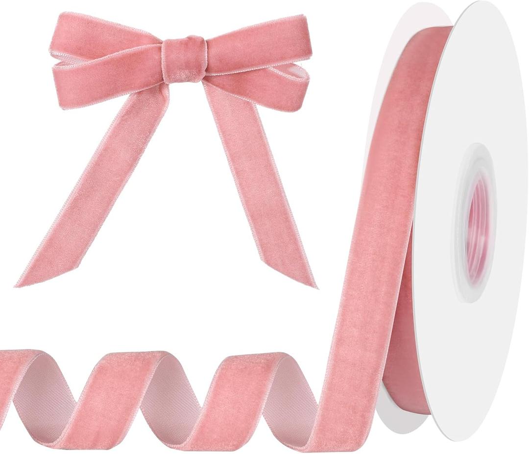 Pink Velvet Ribbon 5/8 Inch 15 Yards Velvet Fabric Vintage Pink Valentines Day Decor Ribbons for Bows Choker Gift Wrapping Hair Home Decor Wreaths Decorations