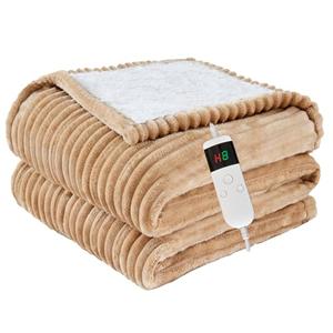Qieryun Heated Blanket Electric Throw, Soft Flannel Heating Blanket with 8 Hours Auto Off 10 Fast Heating Levels Machine Washable Sherpa Heated Blanket with Overheating Protection