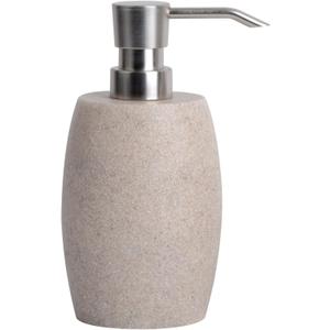 Sandstone Textured Resin Soap Dispenser with Metallic Pump and Waterproof Bottle Labels for Bathroom Kitchen Dish Hand Wash Shower Lotion Shampoo, 12 Oz, Beige