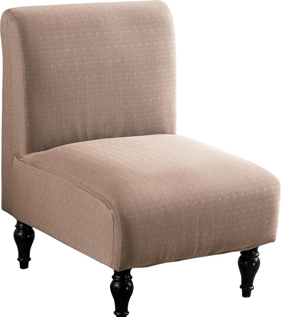 LavishCover Armless Accent Chairs Covers, Thick Armless Recliner Sofa Cover Stretchable, Removable Armless Chair Slipcover for Living Dining Room Hotel (Khaki, 1pc)