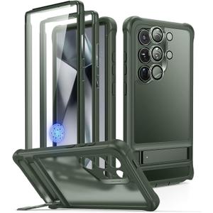 ESR for Samsung Galaxy S24 Ultra Armor Series Case, Full Body Protection Front Cover with Screen Protector and Extra Protective Front Frame, 3 Kickstand Modes, Military-Grade Protection, Clear Green