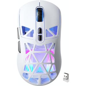 SM802 ProWireless Gaming Mouse,24000 DPI,Tri-Mode (Wireless/BT5.0/Wired) White Gaming Mouse with 2 Side Buttons, RGB Programmable Macro PC Gaming Mice