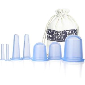 Facial Cupping Set Silicone Face Cupping Massage Therapy Sets 7Pcs Vacuum Suction Massage Cups with Pouch for Myofascial Massage, Muscle, Nerve, Joint Pain Relief (Blue)