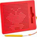 Magnetic Drawing Board for Kids & Toddlers with Beads and Magnet Stylus Pen - Magnetic Tablet Toy for Airplane & Car Ride Activities for Kids (Square Red)