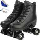 Jessie Leather Roller Skates for Women and Men - Adjustable Four-Wheel Premium Skates for Indoor and Outdoor Use (Black Wheel, Women's 8/ Men's 6.5)