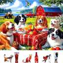 Spring Dogs Farm Picnic 500 Piece Puzzle for Adults, Fun Puzzles for Adults 500 Pieces with HD Print & Poster, 23" X 15" Dust Free, for Gifts Halloween Christmas Family Games Lovers