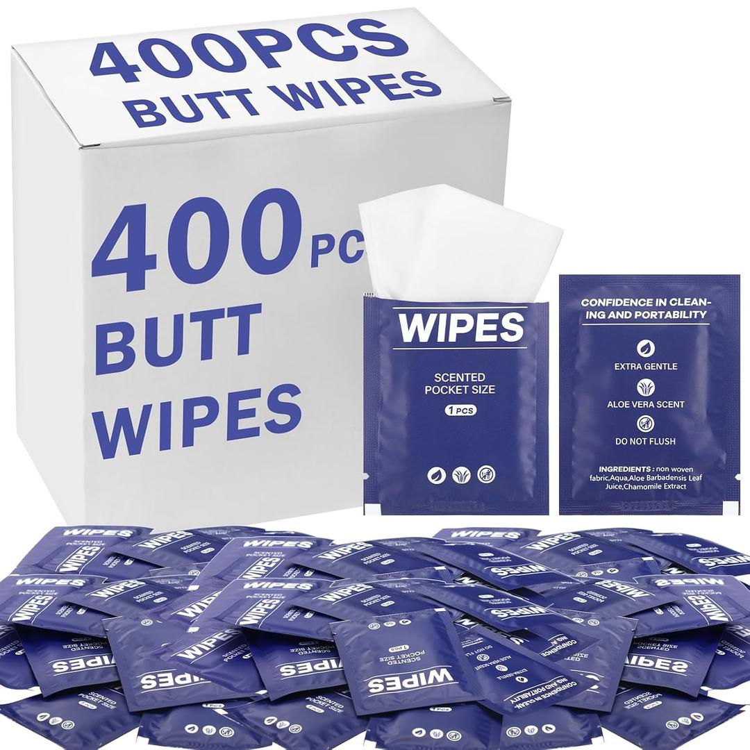 400 Pcs Butt Wet Wipes for Women Individually Wrapped Wipes for Women Man Travel Hand Face Body Cleaning Adults Bathroom Toilet Daily Use(Blue) (1 Count (Pack of 400))
