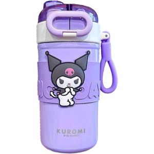 Kuromi Stainless Steel Insulated Water Bottle with Carrying Loop (Spout & Straw) - 510ml, Purple
