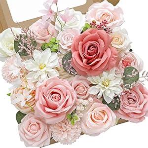 Serwalin Spring Artificial Flowers Fake Burnt Orange and Teal Silk Flowers for Cake Decor Spring Floral Centerpieces Wedding Arrangements Baby Shower Party Home Decor (1 Box)