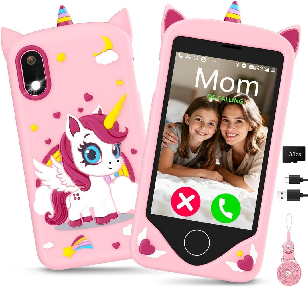 Kids Smart Phone for Girls - Safest Phone for Kid & Teens, Talk & Text - Kids Cell Phone Toy, 4.2'' Touchscreen, Dual Cameras, Games, 32GB Card Pink