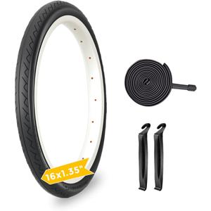 32-305 16x1.35 Bike Tire and Tube, 16x1.35 Bike Tire, 16 X 1.35 Bicycle Neumtico, with 2 Levers, Bicycle Replacement Parts for Commuting to Work or School, Heavy Duty Bicycles, not Include Wheels
