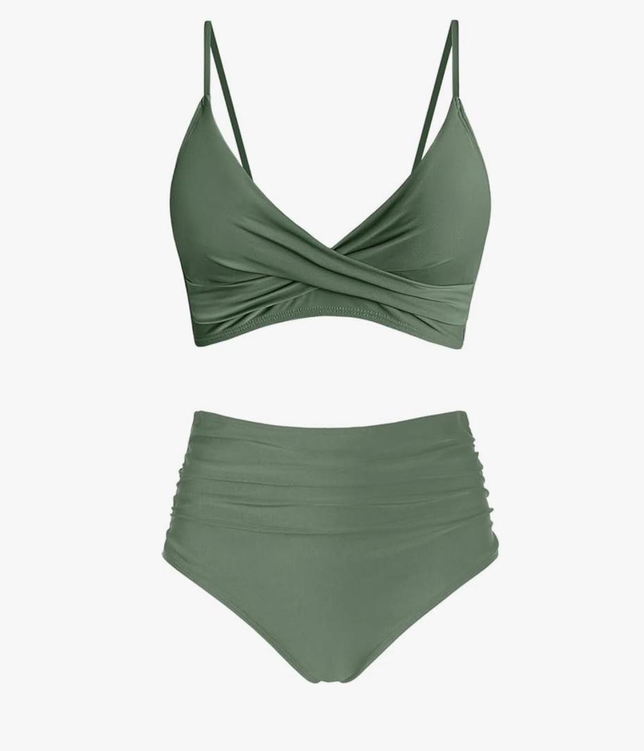 Women's High Waisted Bikini Sets Push Up Twist Front Spaghetti Straps Ruched Two Piece Swimsuit Bathing Suit, Size XXL