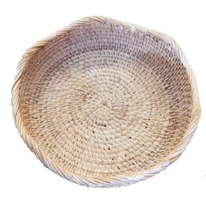 Handmwoven White Washed Rattan Round Fruit Basket Food Storage Bowls,Boho Home Dcor Display Tray for Coffee Table,Ottoman,Dining Room, 8.7"DX2.8"