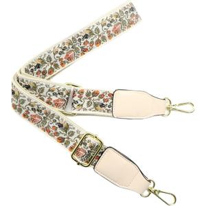 Purse Strap - Retro Ethnic Embroidery Adjustable Shoulder Straps for Women, 1.2" Width, 53.5" Longth Gold Buckle Bohemian Style Crossbody Bag Strap