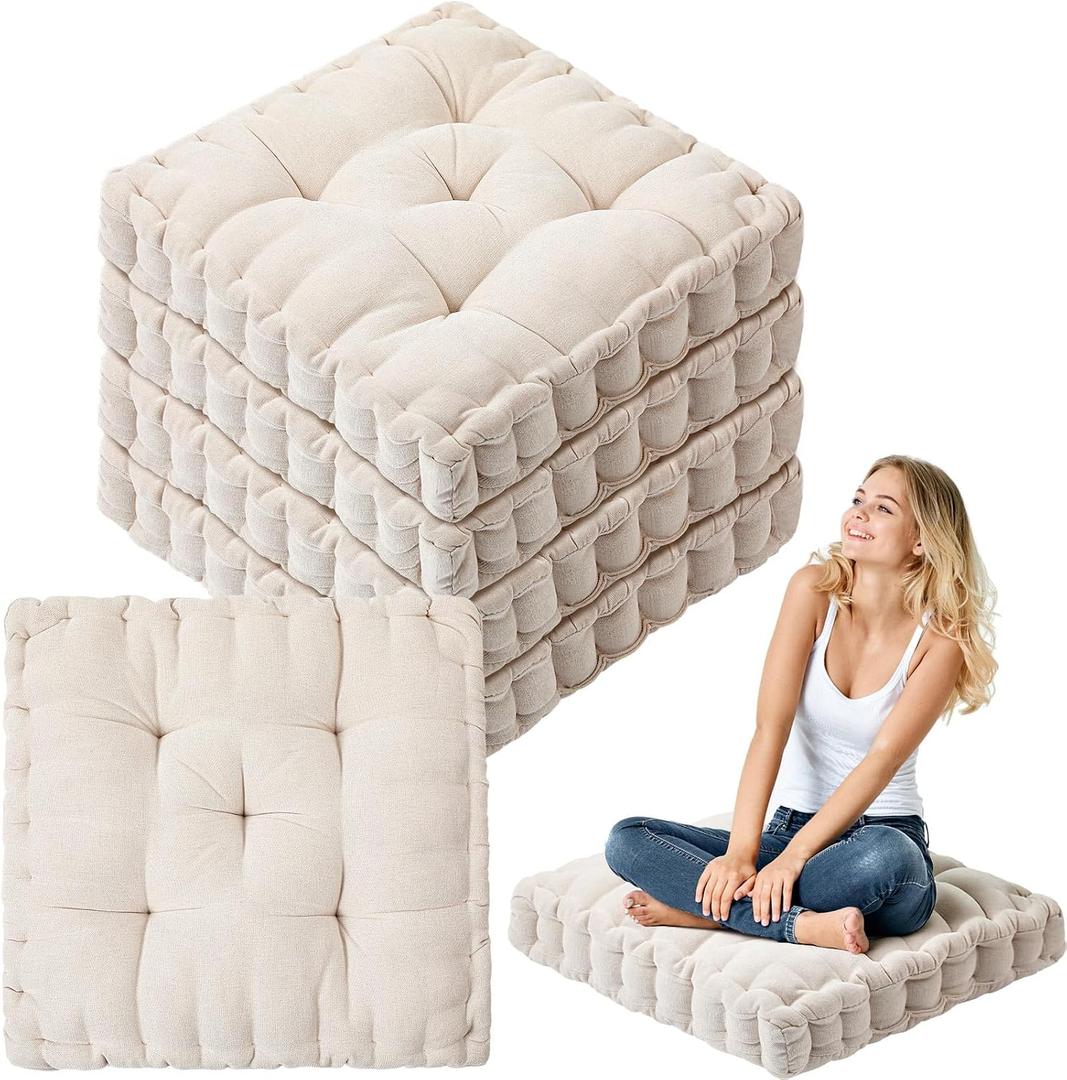 Jerify Floor Pillow Cushions Large Round Square Large Meditation Floor Pillow for Classroom Adult Meditation Picnic Party Seating Learning Daycare School(Square,Ivory White,4 Pcs)