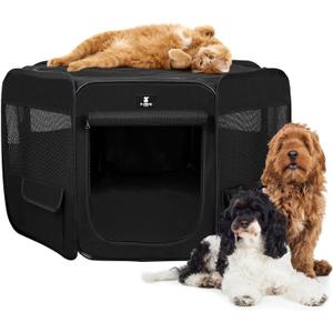 X-ZONE PET Dog Playpen Portable Pet Play Pens for Puppies, Cat, Rabbit, Chicks, Foldable Exercise Play Tent Kennel Crate, Indoor/Outdoor Travel Camping Black Medium